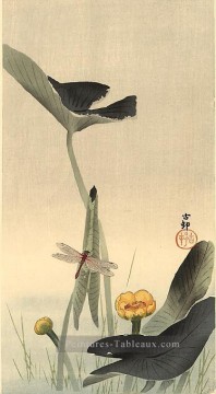 libellule et Lotus Ohara KOSON Shin Hanga Peinture à l'huile